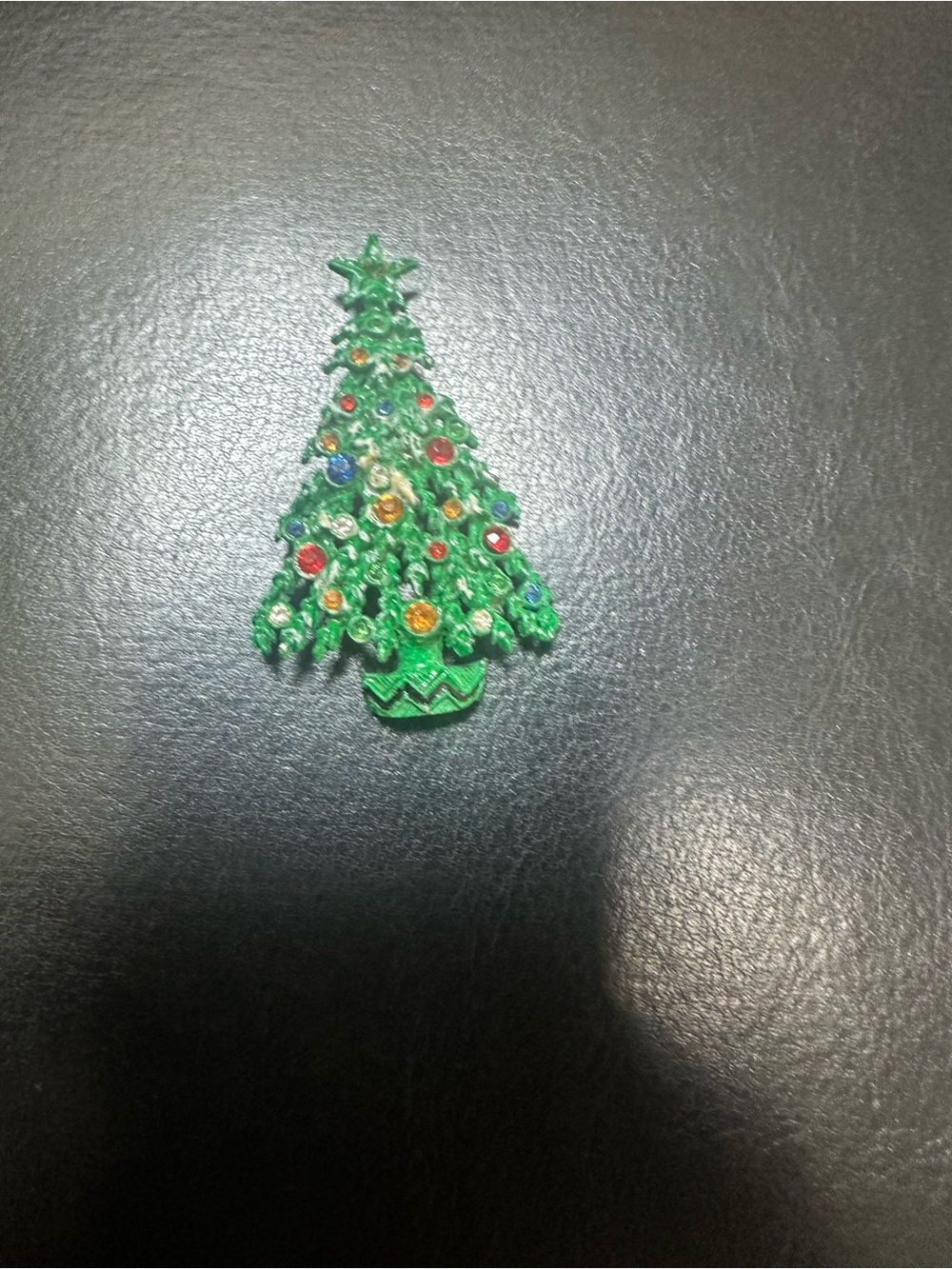 Vintage Green Christmas Tree Brooch Pin with Multicolor Gems - Holiday Accent